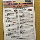 Sunrise Donuts menu