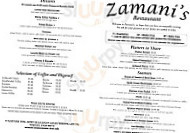 Zamani's menu