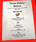 Camp Shakey Saloon menu