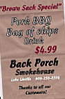 Back Porch Smokehouse menu