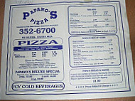 A Papano's Pizza menu