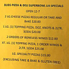 Bub's Pizza Deli menu