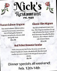 Nick's menu