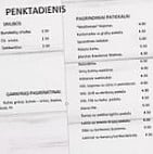 Kavinė Vakaras menu