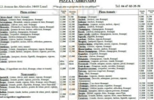 Pizza L'abrivados menu