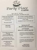 Party Place Cafe menu