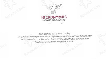 Hieronymus Restaurant, Sportsbar Grill menu