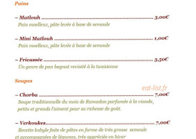 Corne De Gazelle menu