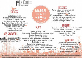 Marcel à Table menu
