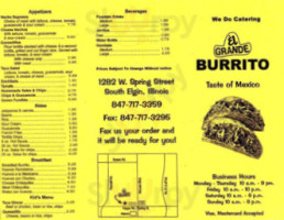 El Grande Burrito menu