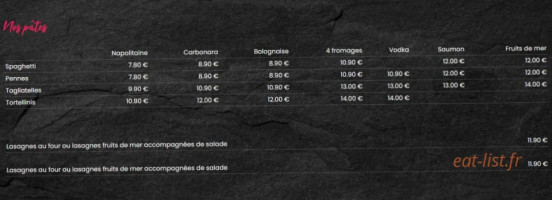 Hôtel Chez Valérie menu