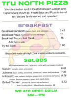 Tru-north Pizza Co menu