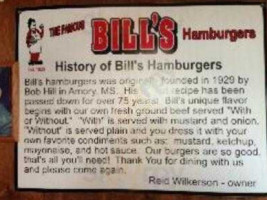 Bill's Hamburgers menu