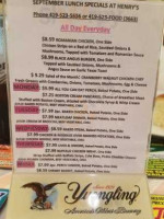 Henry's Restaurant menu