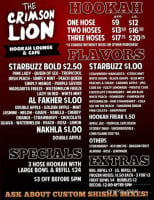 Crimson Lion Hookah Lounge menu