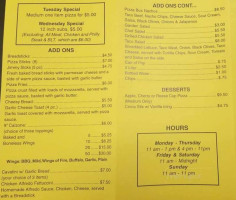 Jimmy's Pizza menu