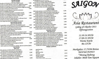 Asia Restaurant Saigon menu