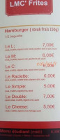 Lmc' Frites menu