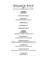 Essex Inn On The Adirondack Coast menu