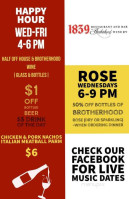 Brotherhood Winery Cafe menu