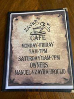 Zayra’s Cafe menu