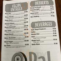 Pal Indian Cuisine menu