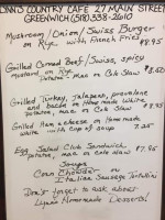 Lynn's Country Cafe menu