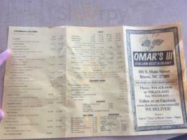 Omar's Italian menu