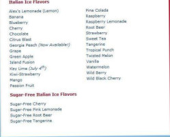 Rita's Italian Ice menu