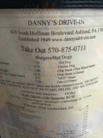 Dannys Drive In menu
