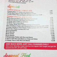 Lorenzos Cabana menu