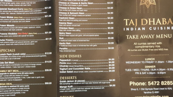 Taj Dhaba Indian Cuisine menu