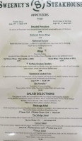 Sweeney's Cafe Pub menu