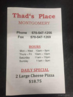 Thad's Place menu