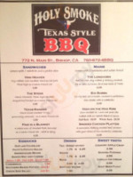 Holy Smoke Texas Style Bbq menu