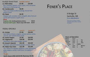 Fener's Place menu