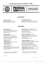 The Prodigal Son Brewery Pub menu