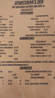 Sportsman's Den menu