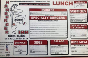 Hamburger Inn menu