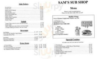 Sam's Sub Shop menu