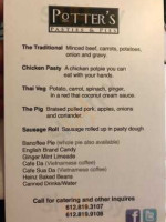 Potter's Pasties menu