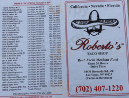 Roberto's Taco Shop menu