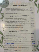 Pho Nguyen menu