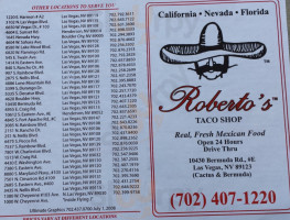 Roberto's Taco Shop menu