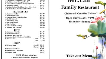 Mr Lin Family Restaurant menu