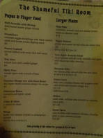 Shameful Tiki Room menu