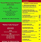 Mother India Restaurant menu