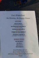 Eve's Waterfront menu
