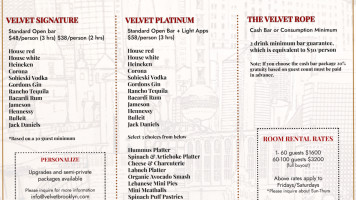 Velvet Brooklyn menu