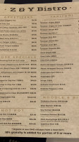 Z Y Bistro Wine Bar Restaurant menu